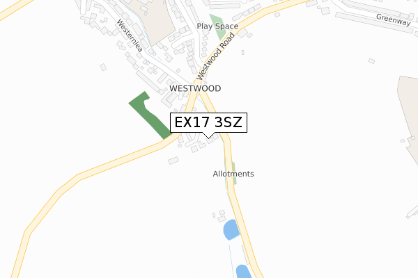 EX17 3SZ map - large scale - OS Open Zoomstack (Ordnance Survey) EX17 3SZ map - large scale - OS Open Zoomstack (Ordnance Survey)