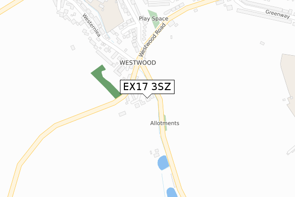 EX17 3SZ map - large scale - OS Open Zoomstack (Ordnance Survey)