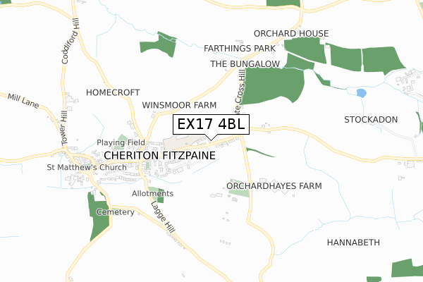 EX17 4BL map - small scale - OS Open Zoomstack (Ordnance Survey)