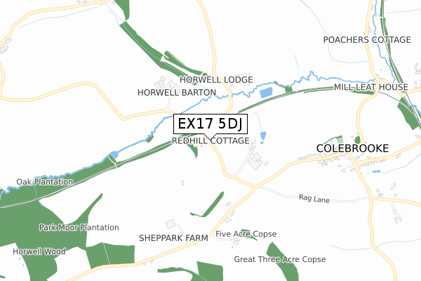 EX17 5DJ map - small scale - OS Open Zoomstack (Ordnance Survey) EX17 5DJ map - small scale - OS Open Zoomstack (Ordnance Survey)