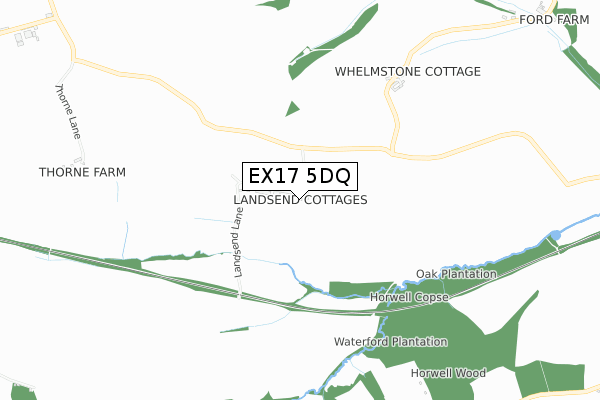 EX17 5DQ map - small scale - OS Open Zoomstack (Ordnance Survey) EX17 5DQ map - small scale - OS Open Zoomstack (Ordnance Survey)