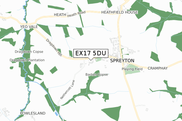 EX17 5DU map - small scale - OS Open Zoomstack (Ordnance Survey)