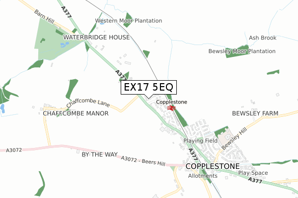 EX17 5EQ map - small scale - OS Open Zoomstack (Ordnance Survey) EX17 5EQ map - small scale - OS Open Zoomstack (Ordnance Survey)