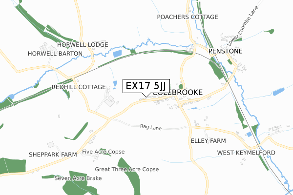 EX17 5JJ map - small scale - OS Open Zoomstack (Ordnance Survey)