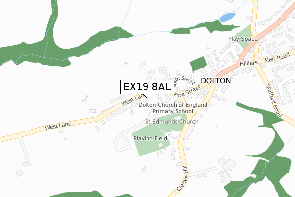 EX19 8AL map - large scale - OS Open Zoomstack (Ordnance Survey)