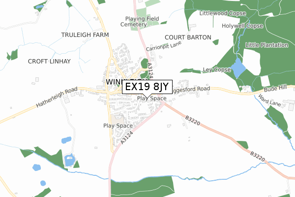 EX19 8JY map - small scale - OS Open Zoomstack (Ordnance Survey)
