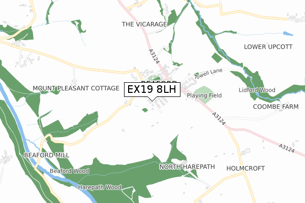 EX19 8LH map - small scale - OS Open Zoomstack (Ordnance Survey)