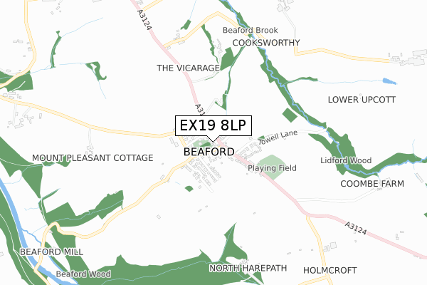 EX19 8LP map - small scale - OS Open Zoomstack (Ordnance Survey)