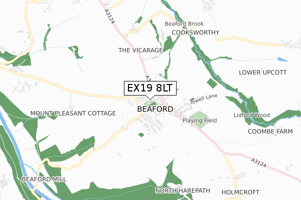 EX19 8LT map - small scale - OS Open Zoomstack (Ordnance Survey)