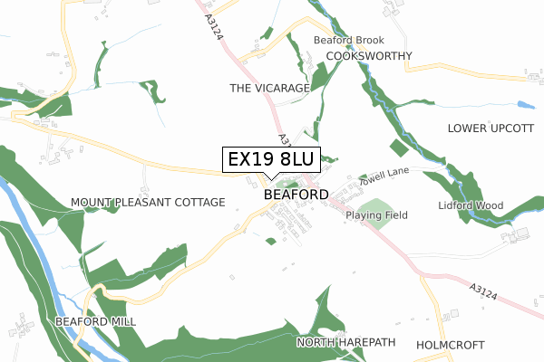 EX19 8LU map - small scale - OS Open Zoomstack (Ordnance Survey)