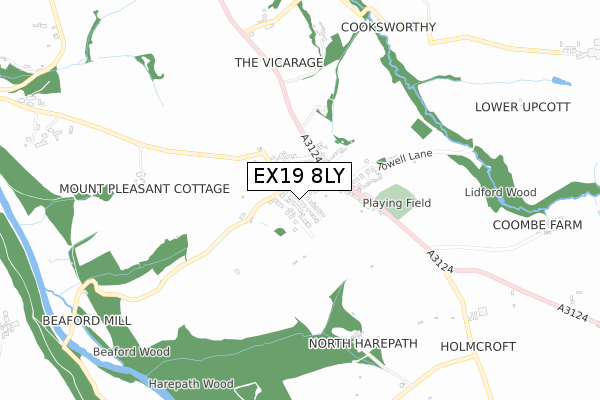 EX19 8LY map - small scale - OS Open Zoomstack (Ordnance Survey)