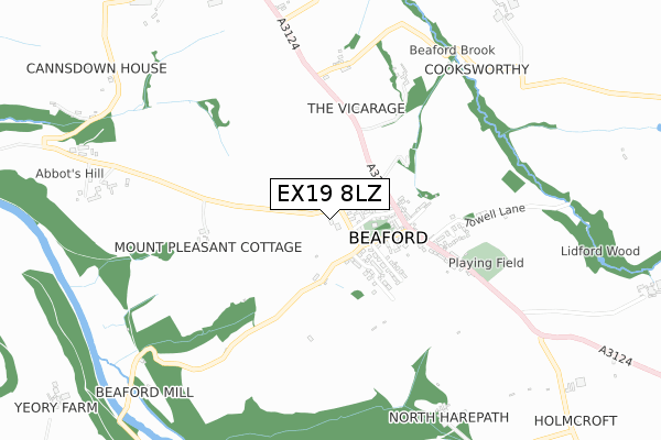 EX19 8LZ map - small scale - OS Open Zoomstack (Ordnance Survey)