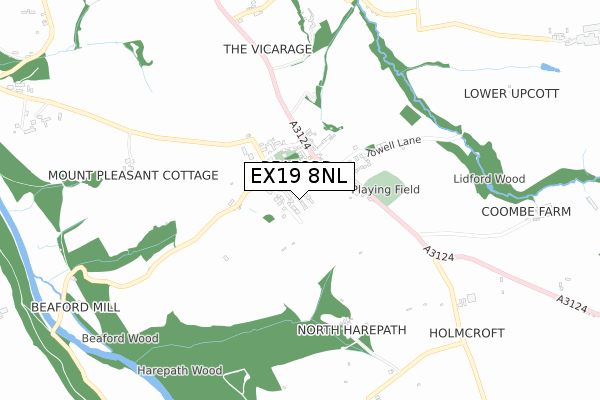 EX19 8NL map - small scale - OS Open Zoomstack (Ordnance Survey)