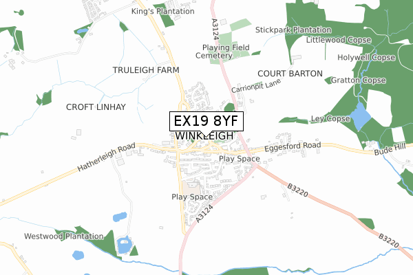 EX19 8YF map - small scale - OS Open Zoomstack (Ordnance Survey)