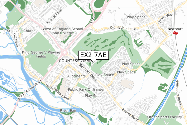 EX2 7AE map - small scale - OS Open Zoomstack (Ordnance Survey)