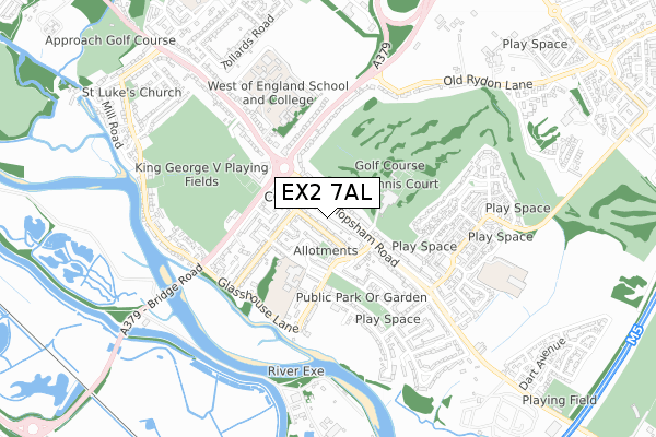 EX2 7AL map - small scale - OS Open Zoomstack (Ordnance Survey)
