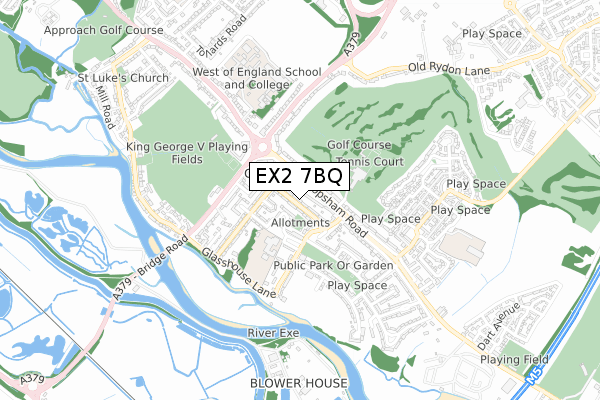 EX2 7BQ map - small scale - OS Open Zoomstack (Ordnance Survey)