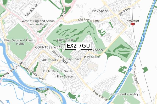 EX2 7GU map - small scale - OS Open Zoomstack (Ordnance Survey)