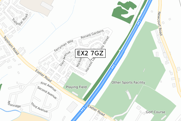 EX2 7GZ map - large scale - OS Open Zoomstack (Ordnance Survey)