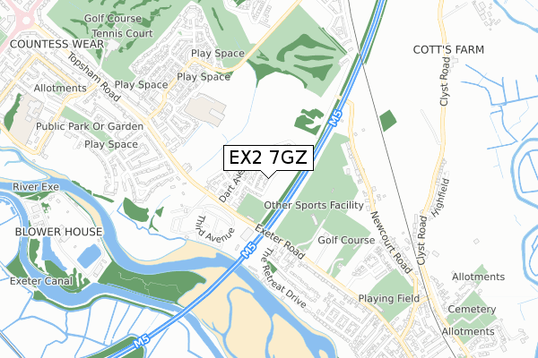 EX2 7GZ map - small scale - OS Open Zoomstack (Ordnance Survey)