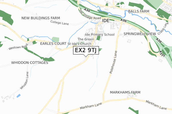 EX2 9TJ map - small scale - OS Open Zoomstack (Ordnance Survey)