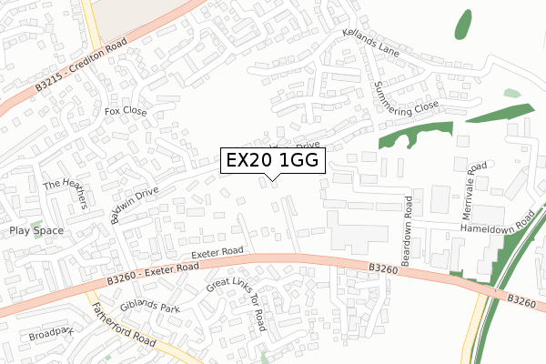 EX20 1GG map - large scale - OS Open Zoomstack (Ordnance Survey)