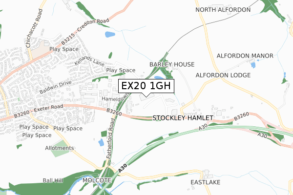 EX20 1GH map - small scale - OS Open Zoomstack (Ordnance Survey)