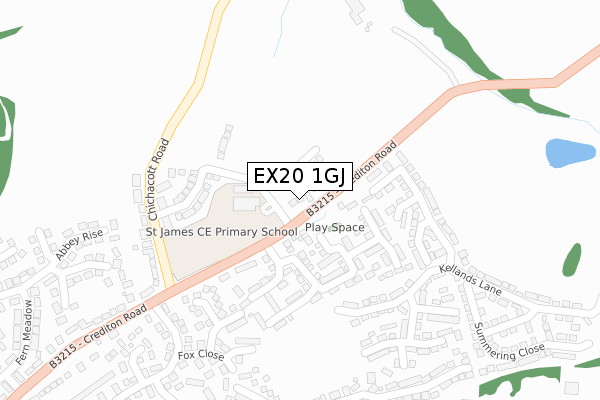EX20 1GJ map - large scale - OS Open Zoomstack (Ordnance Survey)