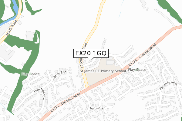 EX20 1GQ map - large scale - OS Open Zoomstack (Ordnance Survey)