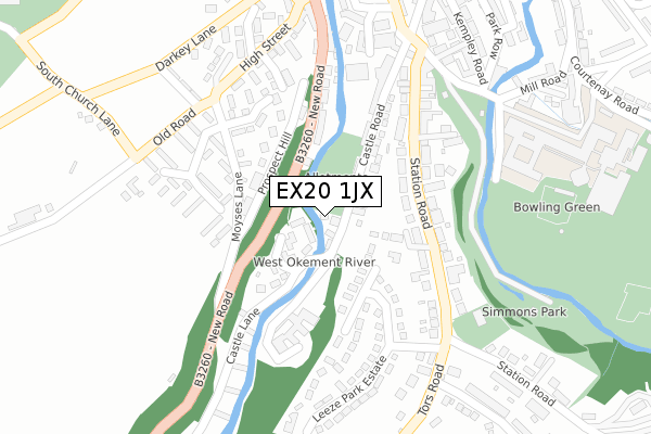EX20 1JX map - large scale - OS Open Zoomstack (Ordnance Survey)