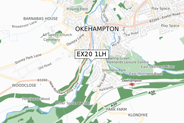EX20 1LH map - small scale - OS Open Zoomstack (Ordnance Survey)