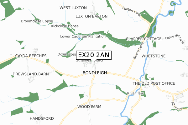 EX20 2AN map - small scale - OS Open Zoomstack (Ordnance Survey)