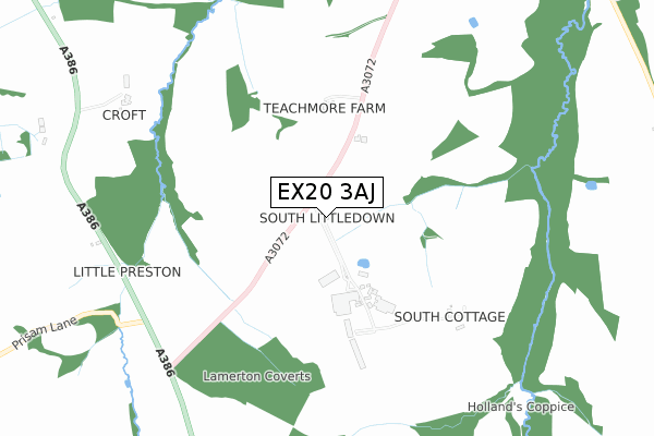 EX20 3AJ map - small scale - OS Open Zoomstack (Ordnance Survey)