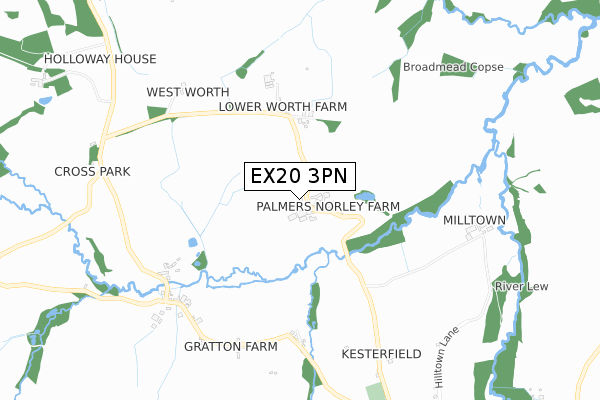 EX20 3PN map - small scale - OS Open Zoomstack (Ordnance Survey)