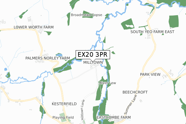 EX20 3PR map - small scale - OS Open Zoomstack (Ordnance Survey)