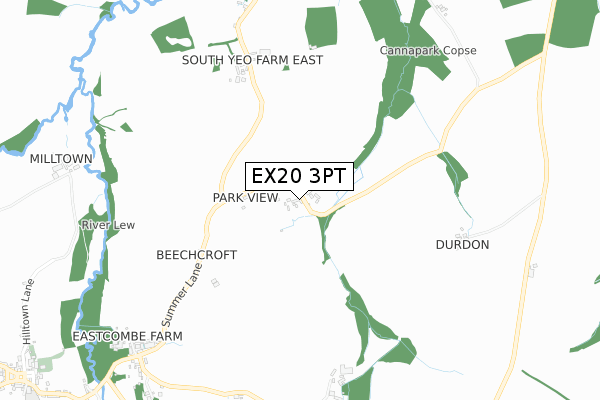 EX20 3PT map - small scale - OS Open Zoomstack (Ordnance Survey)