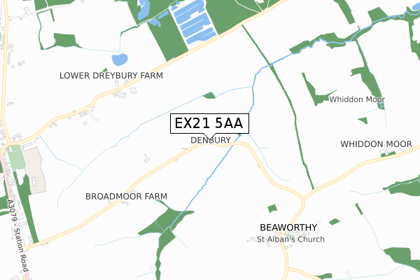 EX21 5AA map - small scale - OS Open Zoomstack (Ordnance Survey)