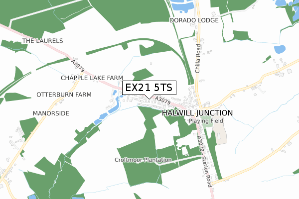 EX21 5TS map - small scale - OS Open Zoomstack (Ordnance Survey)