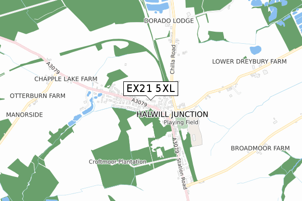 EX21 5XL map - small scale - OS Open Zoomstack (Ordnance Survey)