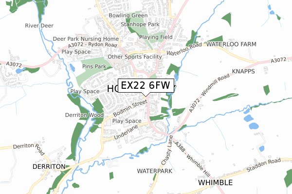 EX22 6FW map - small scale - OS Open Zoomstack (Ordnance Survey) EX22 6FW map - small scale - OS Open Zoomstack (Ordnance Survey)