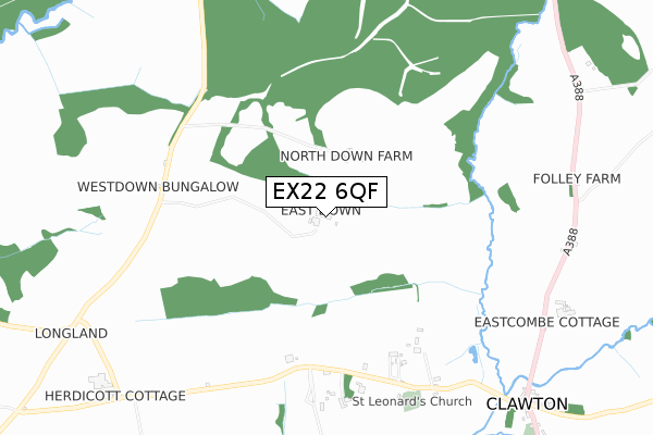 EX22 6QF map - small scale - OS Open Zoomstack (Ordnance Survey)