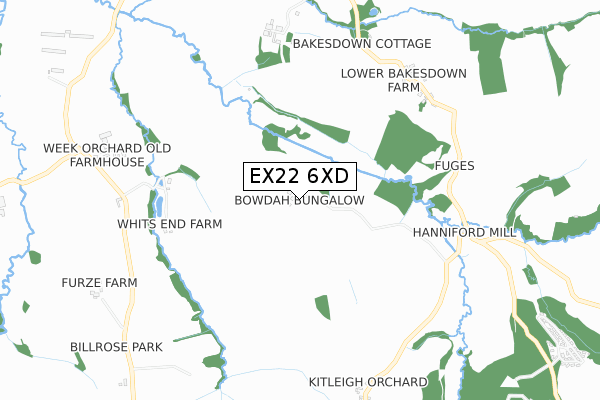 EX22 6XD map - small scale - OS Open Zoomstack (Ordnance Survey)