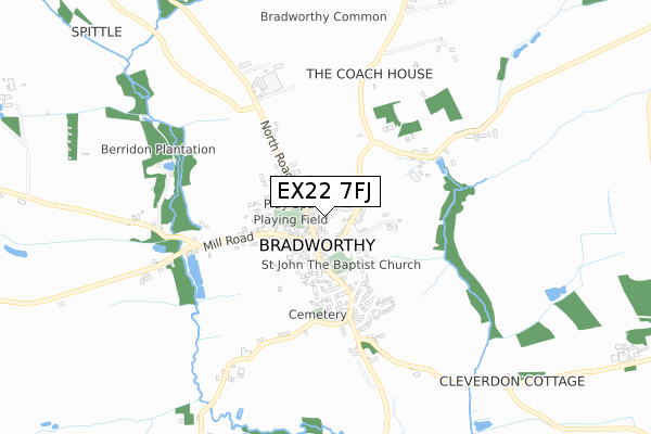 EX22 7FJ map - small scale - OS Open Zoomstack (Ordnance Survey)