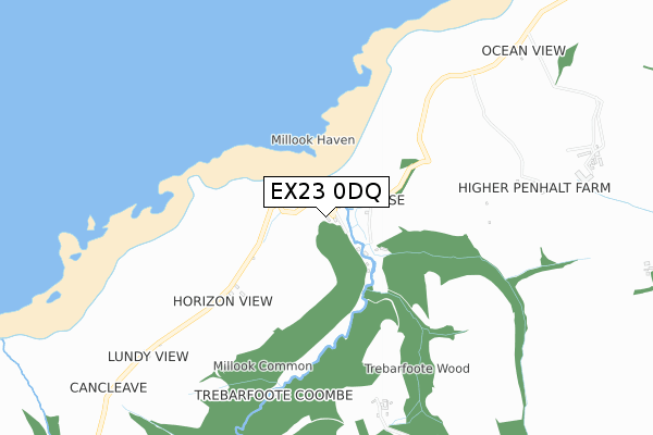 EX23 0DQ map - small scale - OS Open Zoomstack (Ordnance Survey)