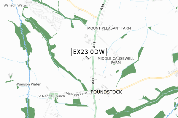 EX23 0DW map - small scale - OS Open Zoomstack (Ordnance Survey)