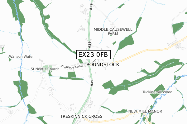 EX23 0FB map - small scale - OS Open Zoomstack (Ordnance Survey)