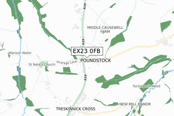 EX23 0FB map - small scale - OS Open Zoomstack (Ordnance Survey) EX23 0FB map - small scale - OS Open Zoomstack (Ordnance Survey)