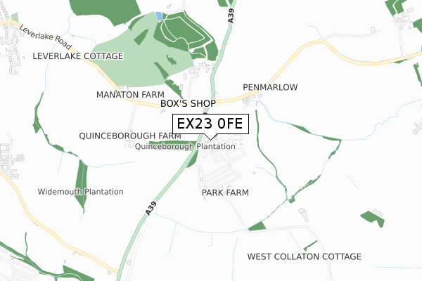 EX23 0FE map - small scale - OS Open Zoomstack (Ordnance Survey)