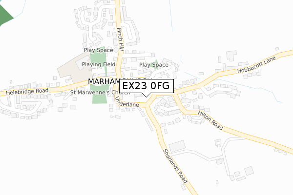 EX23 0FG map - large scale - OS Open Zoomstack (Ordnance Survey)