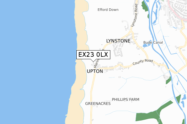 EX23 0LX map - small scale - OS Open Zoomstack (Ordnance Survey)